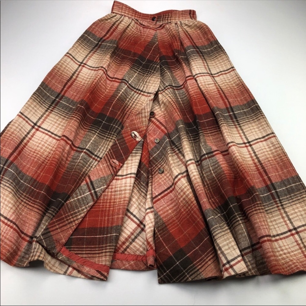 Glenora Vintage A-line Plaid Skirt Orange & Brown